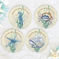 Thumbnail for Beach House Seashells Family Name Coaster Set