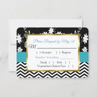 Black & Blue Floral Hearts Wedding RSVP card