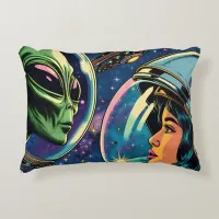 Woman Astronaut Meets Extraterrestrial Alien Accent Pillow
