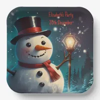 Cheerful Snowman Party Invitation  - Festive Card. Paper Plates