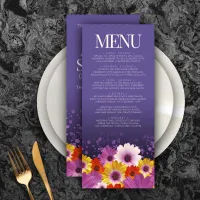 Elegant Daisies with Purple Glitter Wedding Menu
