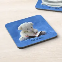 Teddy Bear Time to Read Blue Stuffed Animal, ZKOA Beverage Coaster