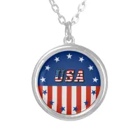 USA - American Flag and Stars in Circle Necklace