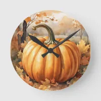 Autumn Fall Season Pumpkin Theme Round Clock