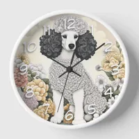 Poodle in Whimsical Flowers  Clock