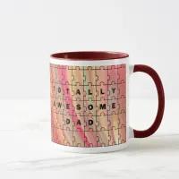 Totally Awesome Dad Puzzle Text Pink/Brown Pattern Mug