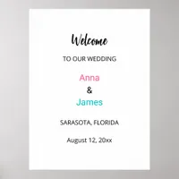 Minimal Aqua Hot Pink Wedding Welcome Poster