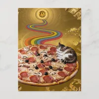 Surreal Cat on a Pizza Postcard