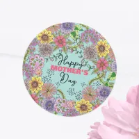 Vibrant Detailed Doodle Flowers Mother's Day Classic Round Sticker
