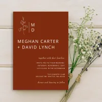 Rustic Terracotta Botanical Monogram Wedding  Invitation