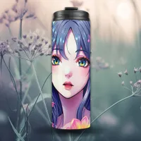 Beautiful Anime Girl and Flowers Thermal Tumbler