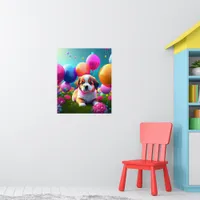 Cute puppy with balloons - sweet  poster