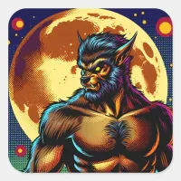 Comic Book Style Werewolf in Front of Full Moon Square Sticker