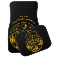 Gold Bison Roaming Under a Moonlit Mountain Sky Car Floor Mat