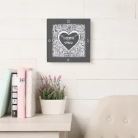 Love You Gray And White Square Wall Clock