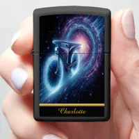 Bicycle races through a swirling cosmic tunnel zippo lighter