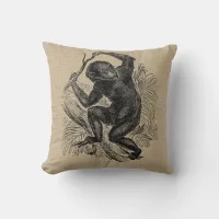 Rustic Vintage Line Art Chimpanzee Monkey Throw Pillow