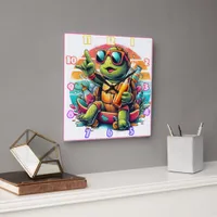 A playful turtle enjoying a summer party vibe square wall clock