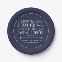 Modern Christian Bible Verse Blue Graduation Paper Plates