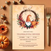 Watercolor Gnome Fall Wreath Thanksgiving Dinner Invitation