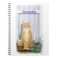 Orange Tabby Cat with Lavender Notebook