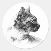 Elegant Profile of Stella the Grey Cat Classic Round Sticker