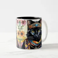 Trippy Hippy Cat with Pendant 11 oz Two-Tone Coffee Mug