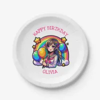 Anime Girl Colorful Pop Art Birthday Personalized Paper Plates