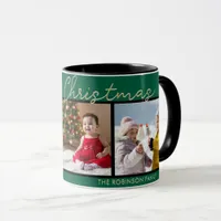 Festive Green Merry Christmas 3 Photos Collage Mug