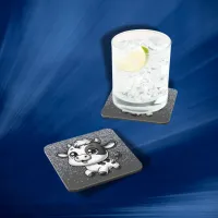 Silver Glitter on Charcoal with a Cow | Beverage Coaster