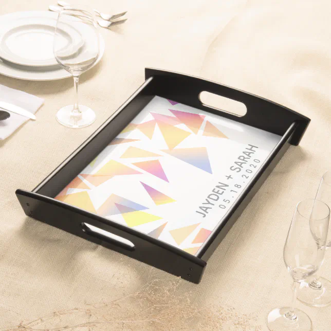 Pastel Triangle Confetti on White Wedding Serving Tray