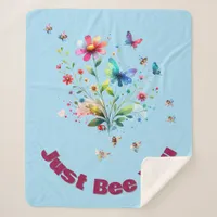 Simple Floral Watercolor Monogram Bee on blue  Sherpa Blanket