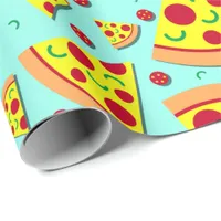 Trendy Emoji Style Pizza Slice Teenage Party Wrapping Paper