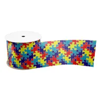 ASD Aspergers Autism Awareness Puzzle Pattern Satin Ribbon