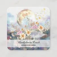 *~* Floral Full Moon Flowers Ethereal QR - AP70 Square Business Card