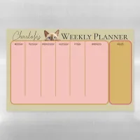 Kids Gold Pink Name Cat Weekly Planner Magnetic Dry Erase Sheet