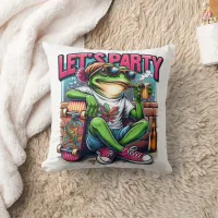 Celebrating with a cool frog on a skateboard throw pillow