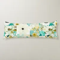 Pretty Folk Art White and Turquoise Flowers   Body Pillow