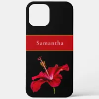 Custom Name Red Hibiscus Flower Side Tropical iPhone 15 Pro Max Case