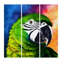 Cute AI Generated Green Parrot Triptych