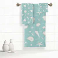 Shells Starfish Sun Fun Text Ivory ID918  Bath Towel Set