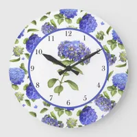 Blue Hydrangeas All Over Large Clock