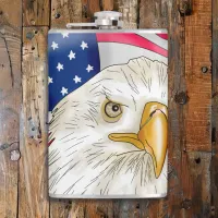 Bald Eagle in front of American Flag Patriotic Art Flask