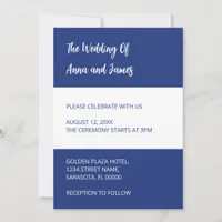 Dark Blue White Wedding Invitation