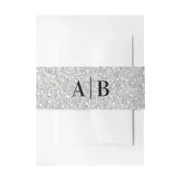 Light Silver Grey Faux Glitter Wedding Monogram Invitation Belly Band