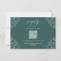 Elegant Emerald Green Vintage Wedding QR Code RSVP Card