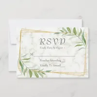 Watercolor Eucalyptus Geometric Marble Wedding RSVP Card