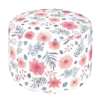 Watermelon Pink and Blue Watercolor Floral Pattern Pouf