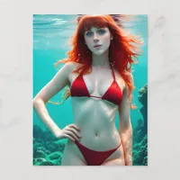 Red Haired Woman in a Bikini Underwater Postcard