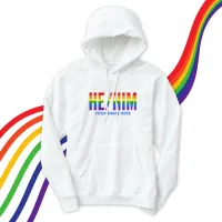 He Him Pronouns in LGBTQ Rainbow Pride Stripes Hoodie